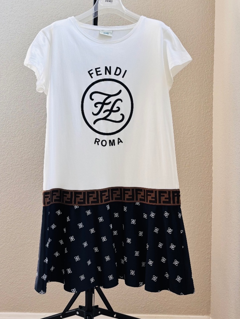 Fendi Girls FF Logo Roma Monogram T-Shirt Dress 12Y